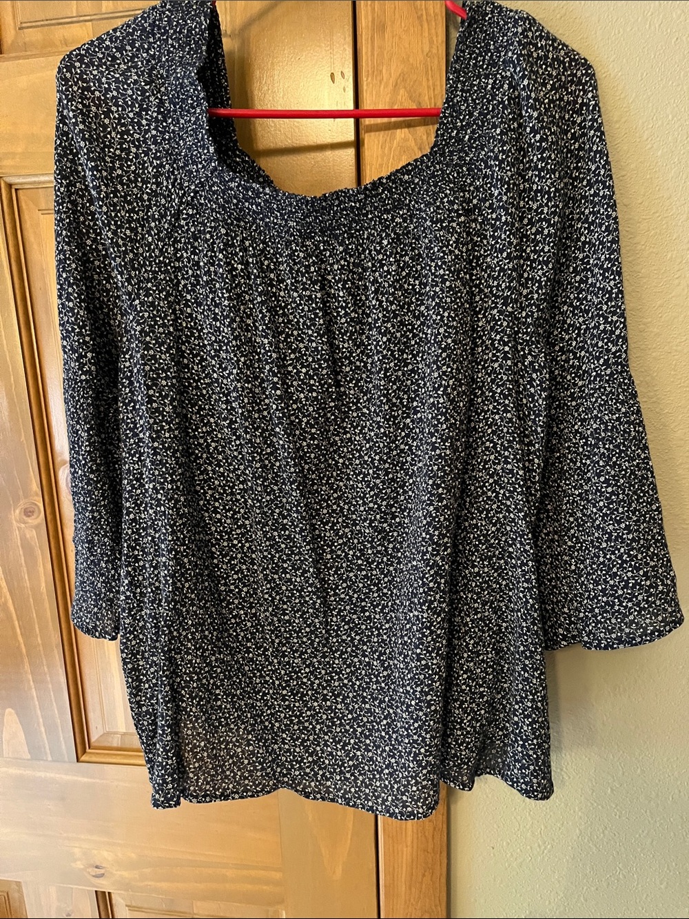 Chaps Navy and White Floral Square Neck Blouse